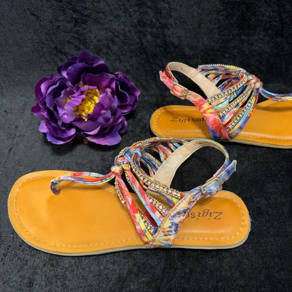 Zigi soho Colorful Fabric and Rhinestone Jewels Thong Sandals Size 6 - Picture 4 of 12
